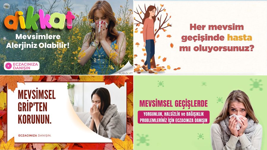 Alerji ve grip kategorisinden dört hazır içerik tasarımı